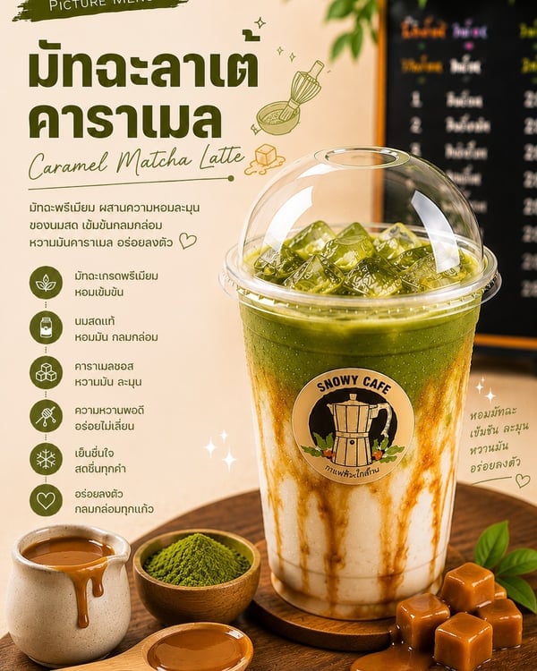 มัทฉะลาเต้คาราเมล (Caramel Matcha Latte)