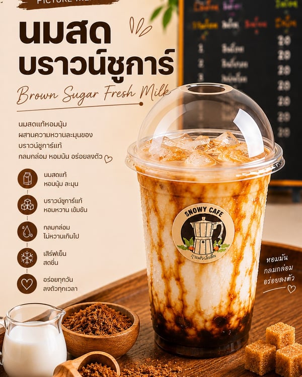นมสดบราวน์ชูการ์ (Brown Sugar Fresh Milk)